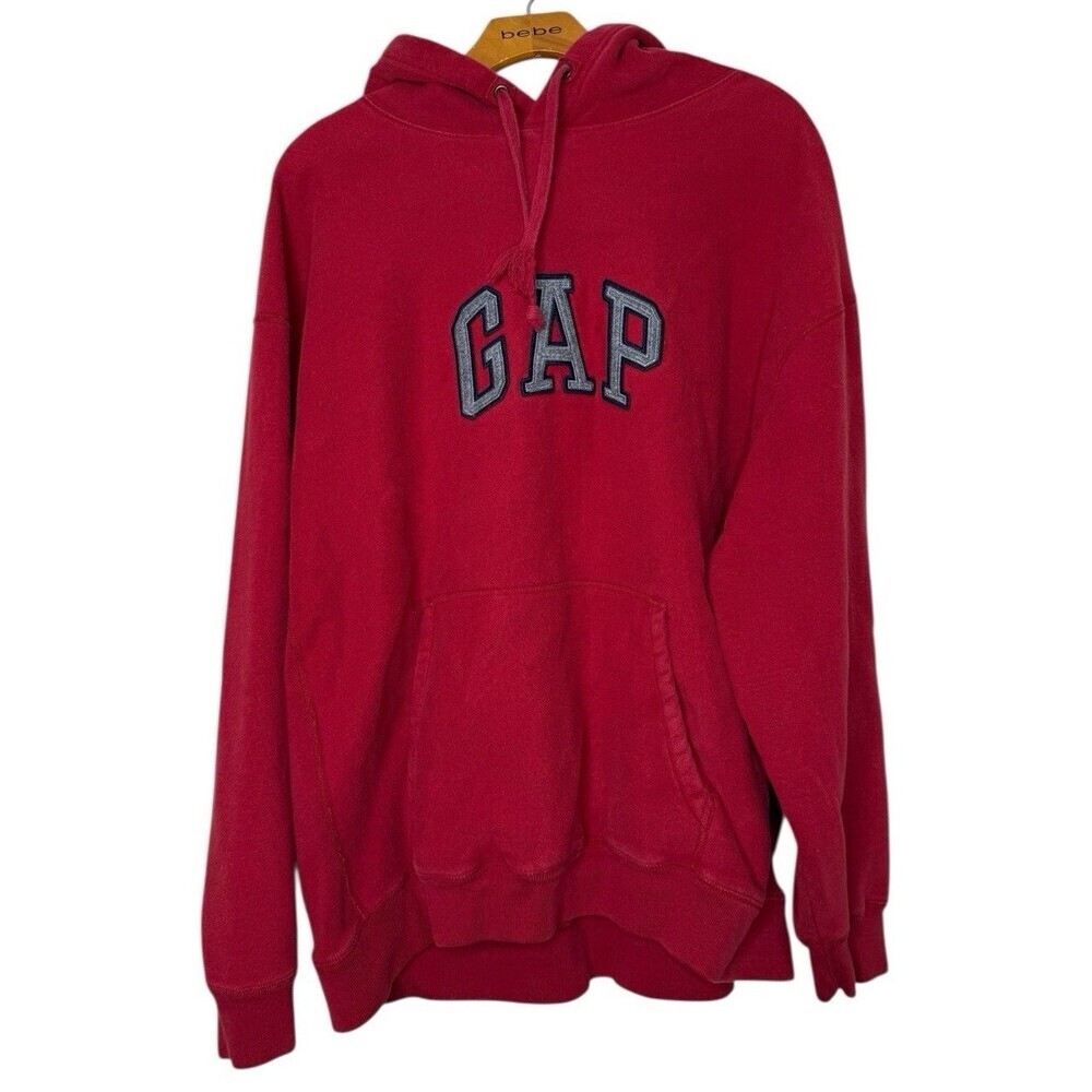 Gap Mens Hoodie XXL Red Soft Pullover Drawstring Sweatshirt Y2K Spell Out